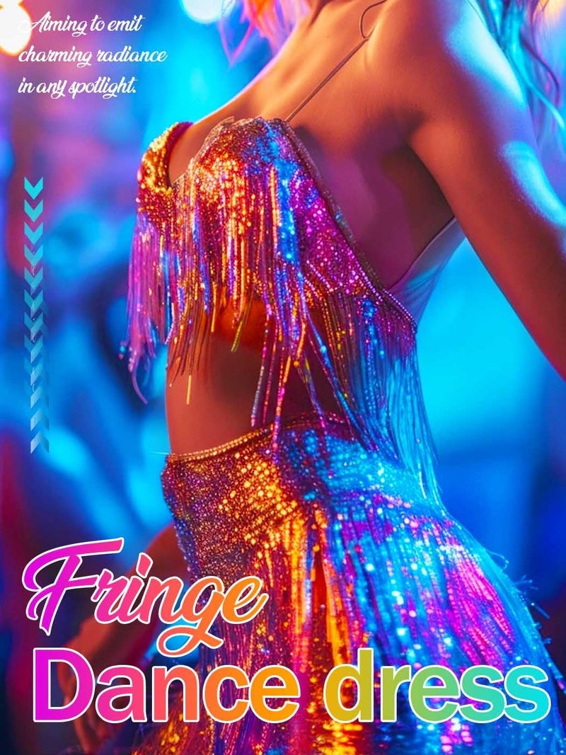 Nicute Salsa Latin Dance Dress Sequin Fringe Flapper Dress Tassel 1920s Vintage Tango Ballroom Dresses Costume for Women - Image 2